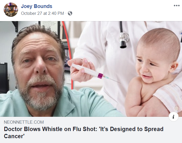 Antivax meme posted to Joey's Facebook account