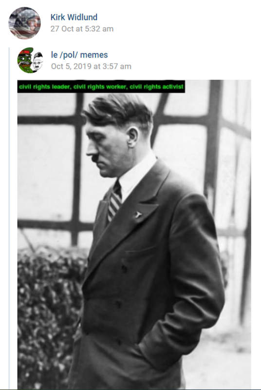 A VK post of a photo of Adolph Hitler by Kirk Widlund