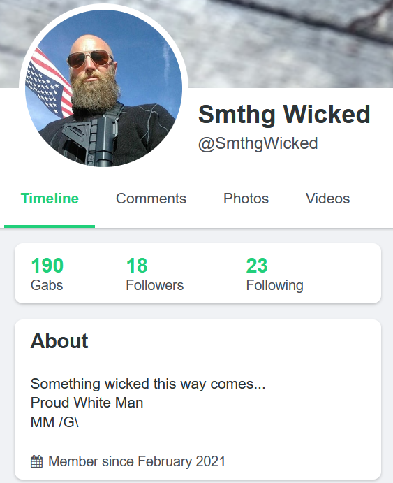 Danny Euegene Taylor's Gab Profile, featuring the text "Proud White Man"