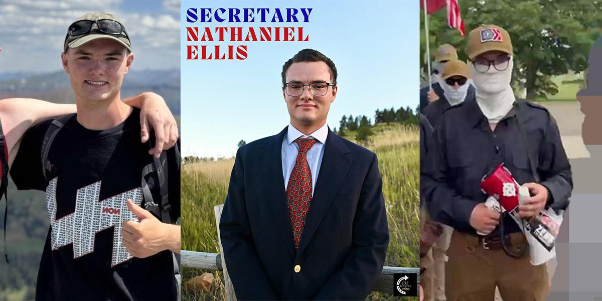 Three photos of Nathaniel Ellis of Patriot Front